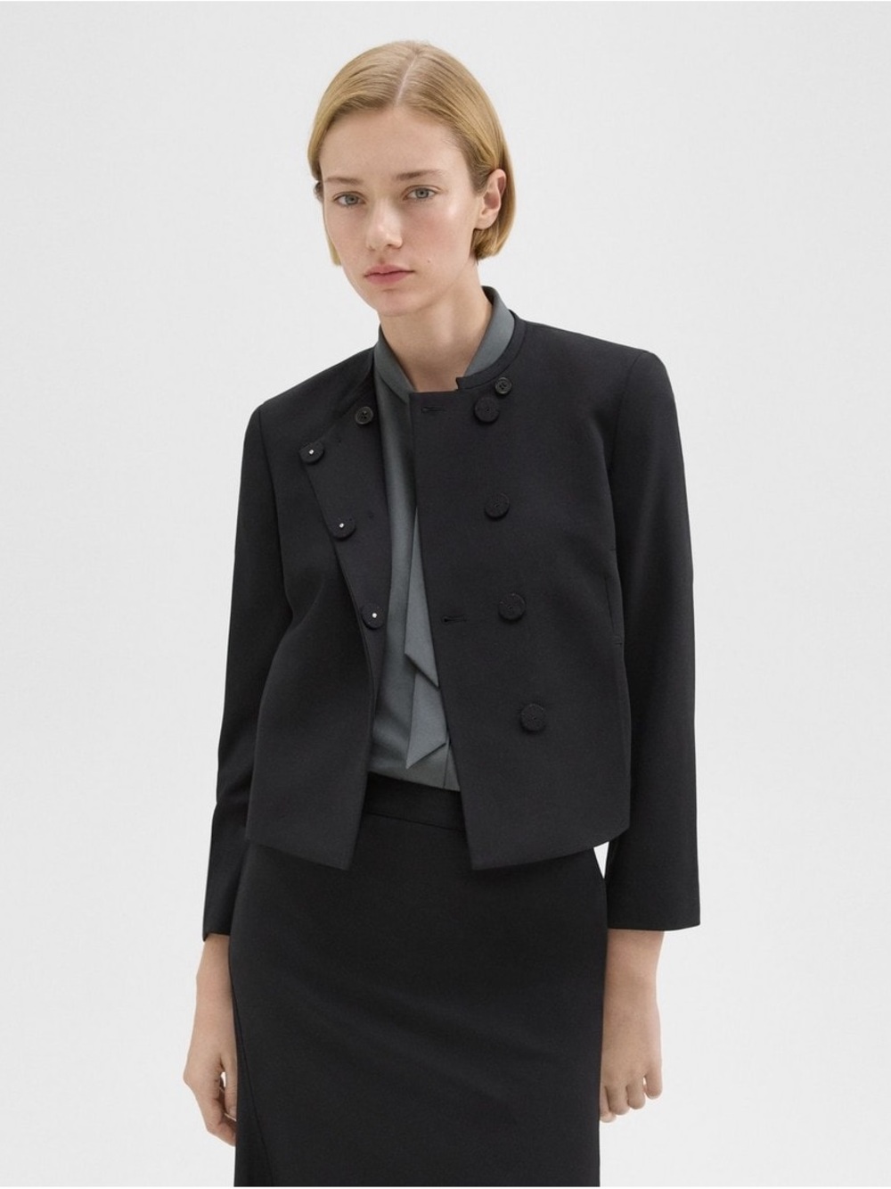 Theory Project Wool Gabardine Cropped Jacket Black Wool Blend NWOT Size 8